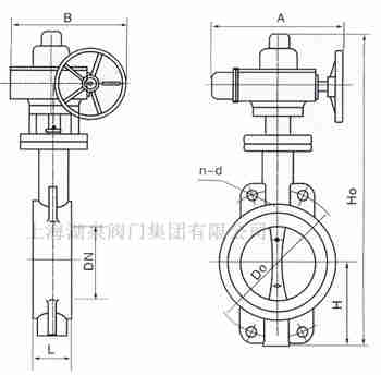 對(duì)夾式電動(dòng)蝶閥外形尺寸，安裝圖